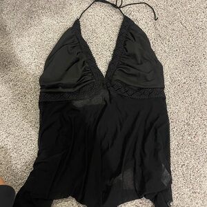 SHEIN Black Sheer Halter Camisole with Lace Trim